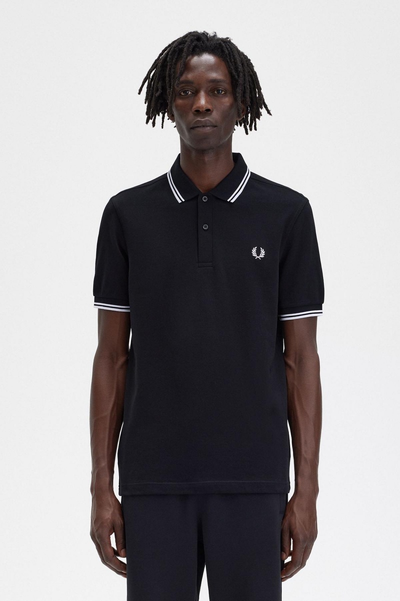 Fred Perry M3600 Fred Perry Shirt Herren Schwarz Weiß Weiß | QCHWA86012