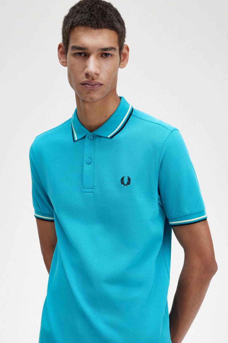 Fred Perry M3600 Polo Shirts Herren Blau Weiß Schwarz | CHCVG12723