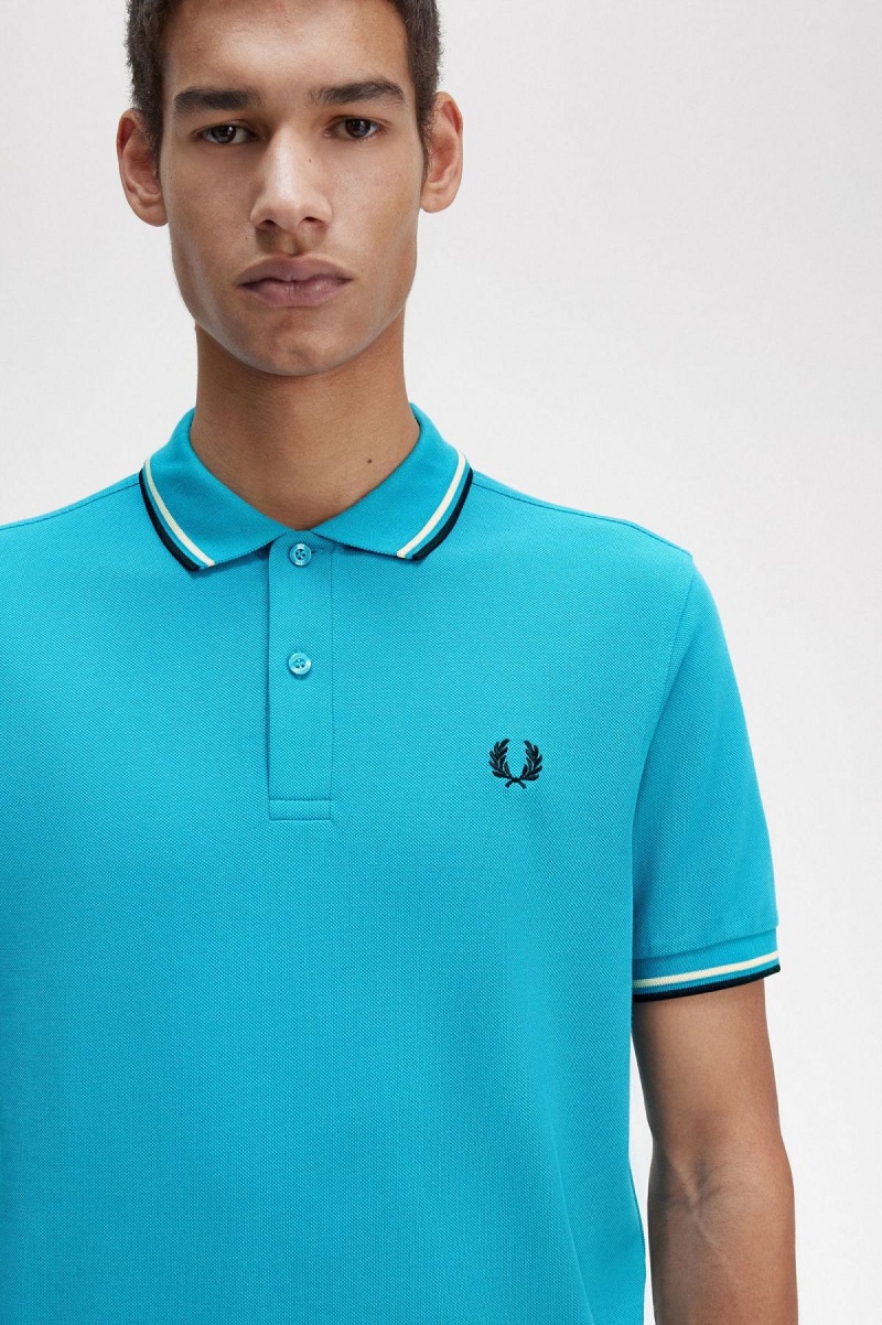 Fred Perry M3600 Polo Shirts Herren Blau Weiß Schwarz | CHCVG12723