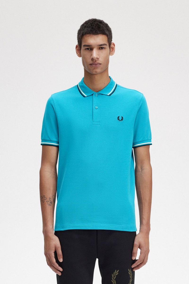 Fred Perry M3600 Polo Shirts Herren Blau Weiß Schwarz | CHCVG12723