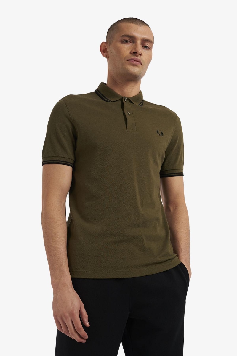 Fred Perry M3600 Polo Shirts Herren Grün Schwarz Schwarz | SCHVO89476
