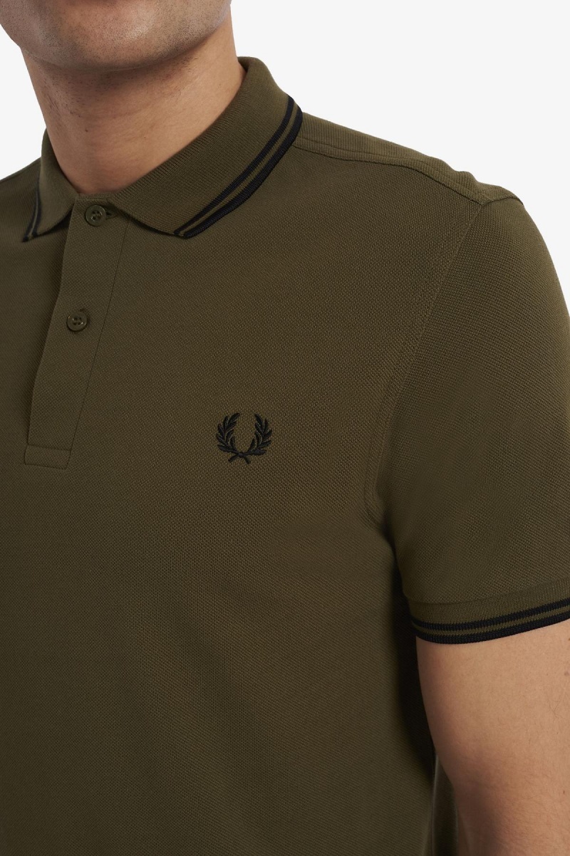 Fred Perry M3600 Polo Shirts Herren Grün Schwarz Schwarz | SCHVO89476