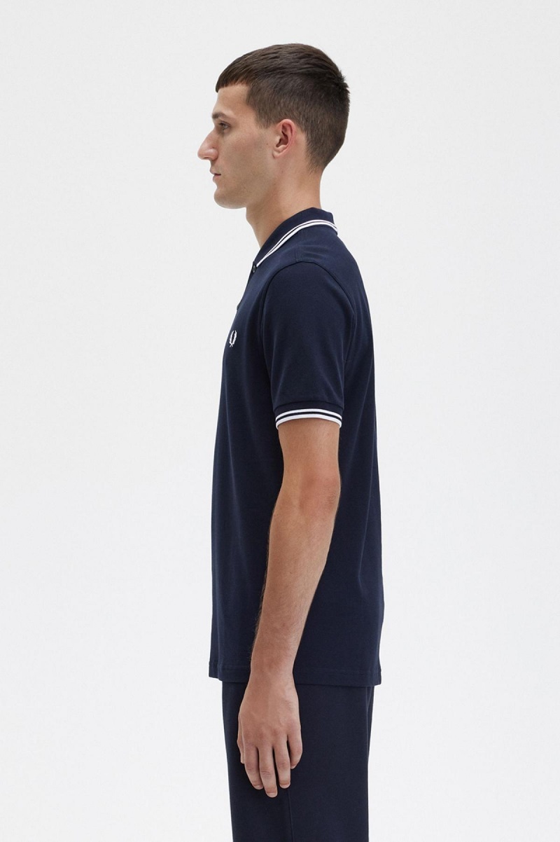 Fred Perry M3600 Polo Shirts Herren Navy Weiß Weiß | ECHVG54792