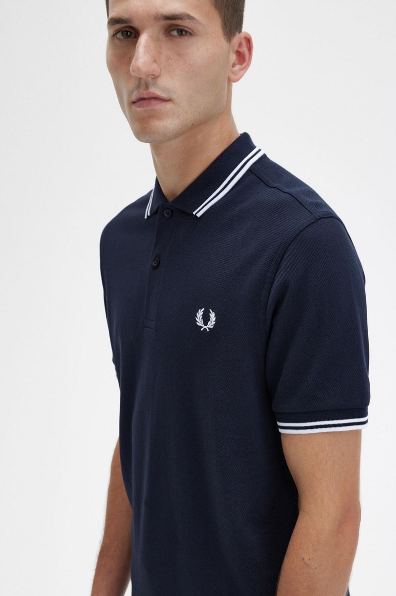Fred Perry M3600 Polo Shirts Herren Navy Weiß Weiß | ECHVG54792