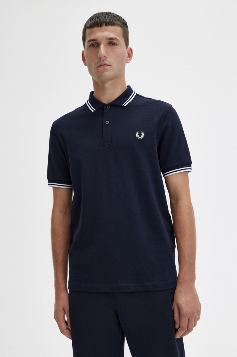 Fred Perry M3600 Polo Shirts Herren Navy Weiß Weiß | ECHVG54792