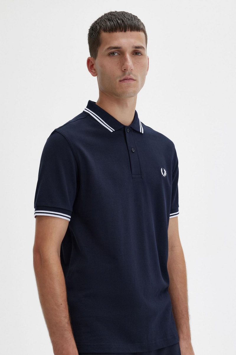 Fred Perry M3600 Polo Shirts Herren Navy Weiß Weiß | ECHVG54792