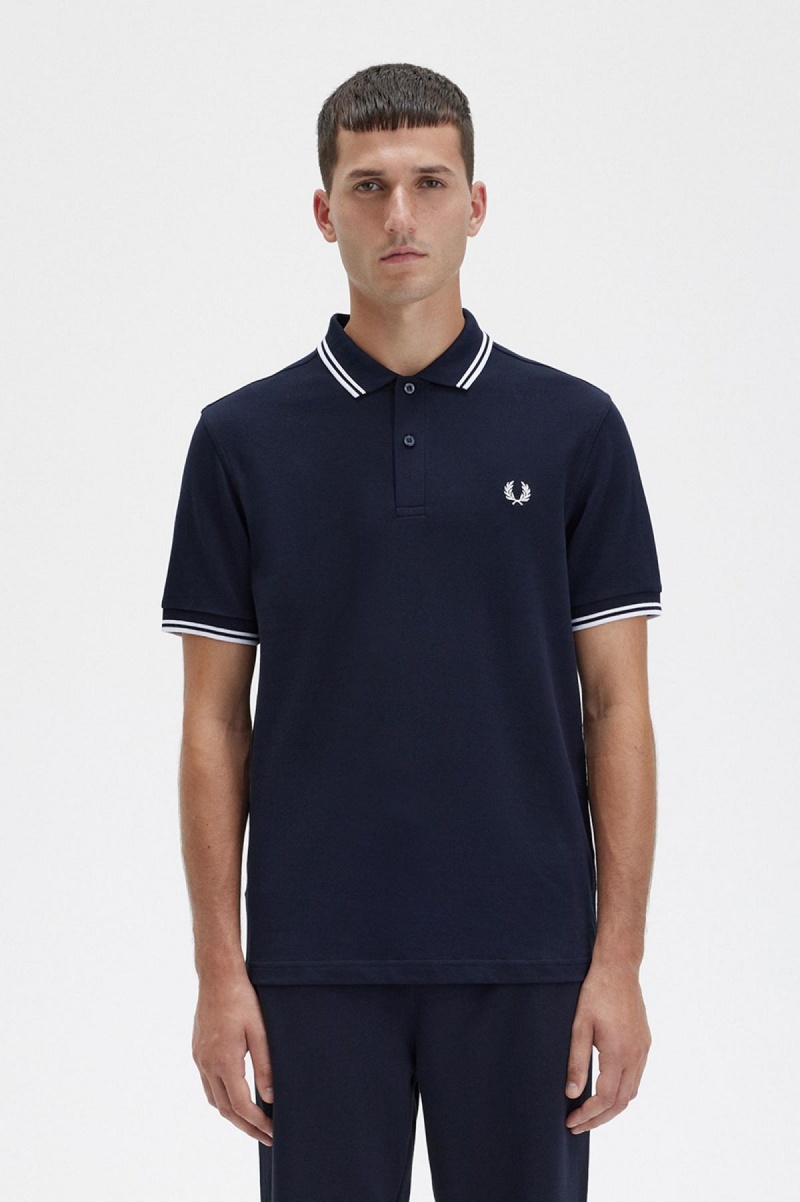 Fred Perry M3600 Polo Shirts Herren Navy Weiß Weiß | ECHVG54792