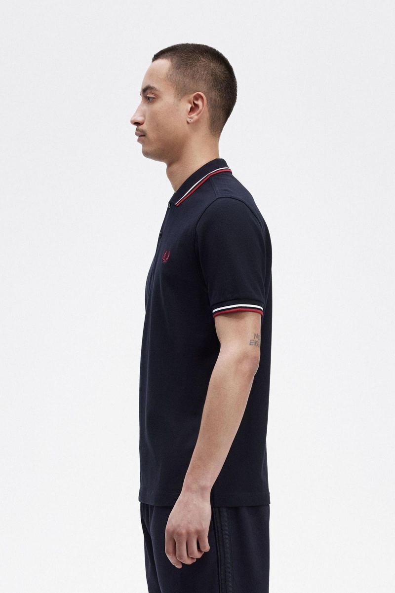 Fred Perry M3600 Polo Shirts Herren Navy Weiß Rot | ACHDF80561