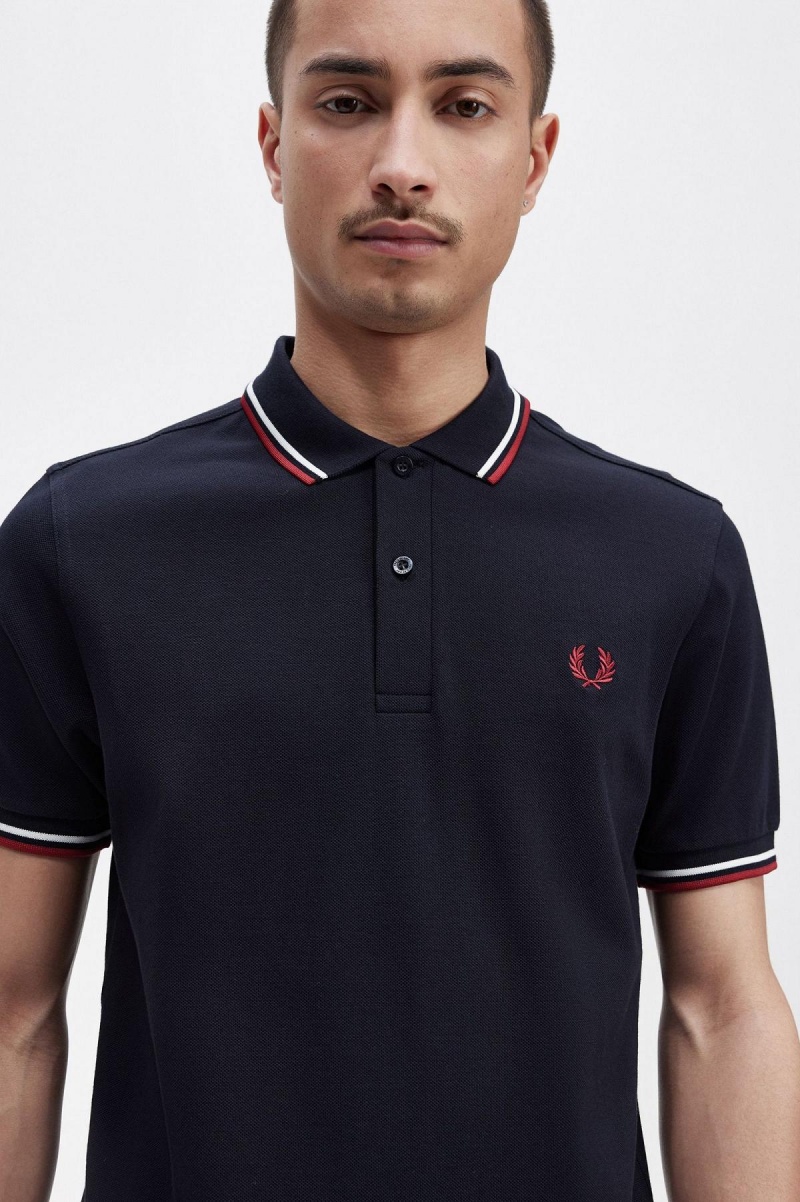 Fred Perry M3600 Polo Shirts Herren Navy Weiß Rot | ACHDF80561
