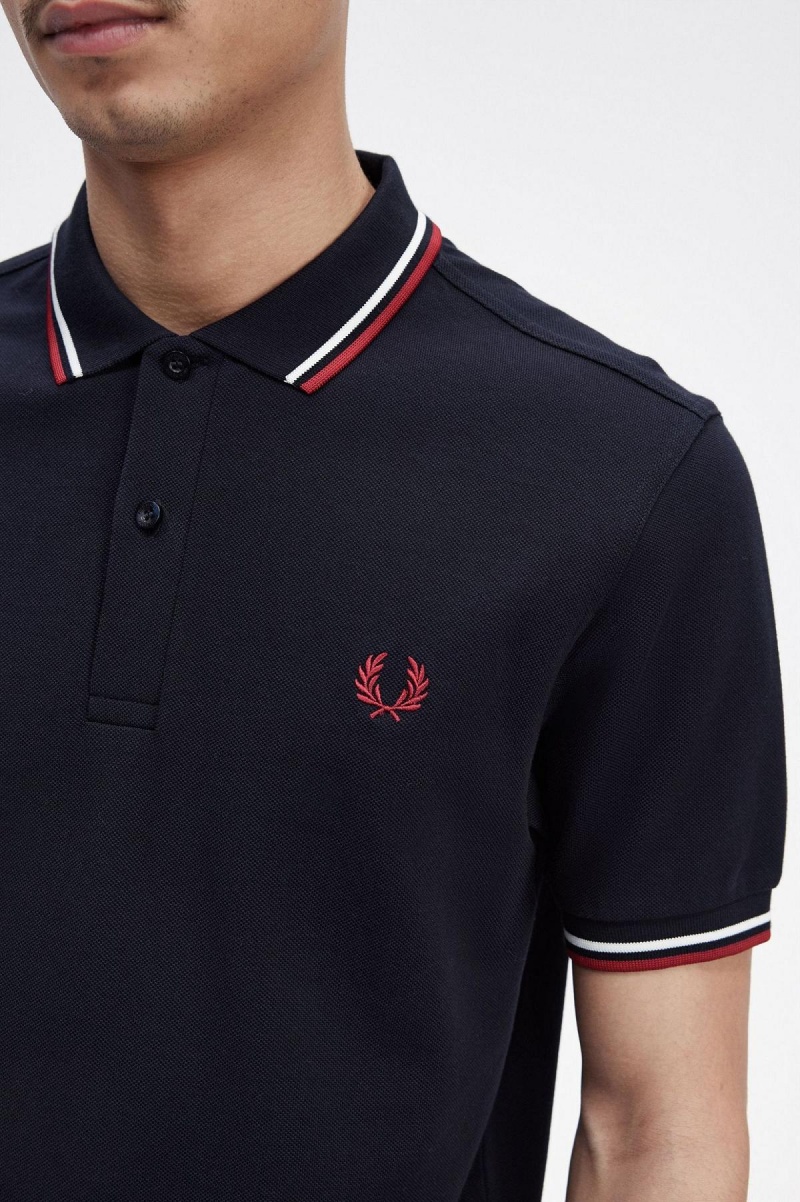 Fred Perry M3600 Polo Shirts Herren Navy Weiß Rot | ACHDF80561