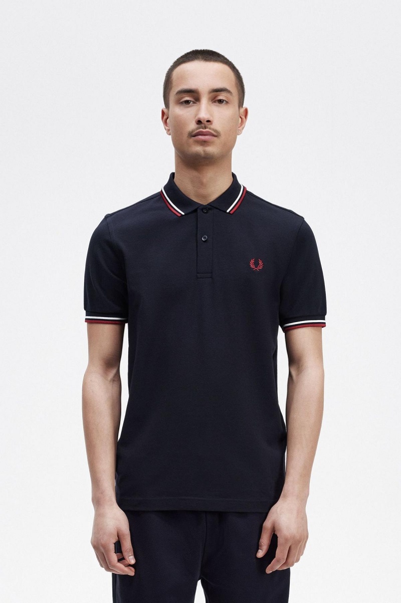 Fred Perry M3600 Polo Shirts Herren Navy Weiß Rot | ACHDF80561