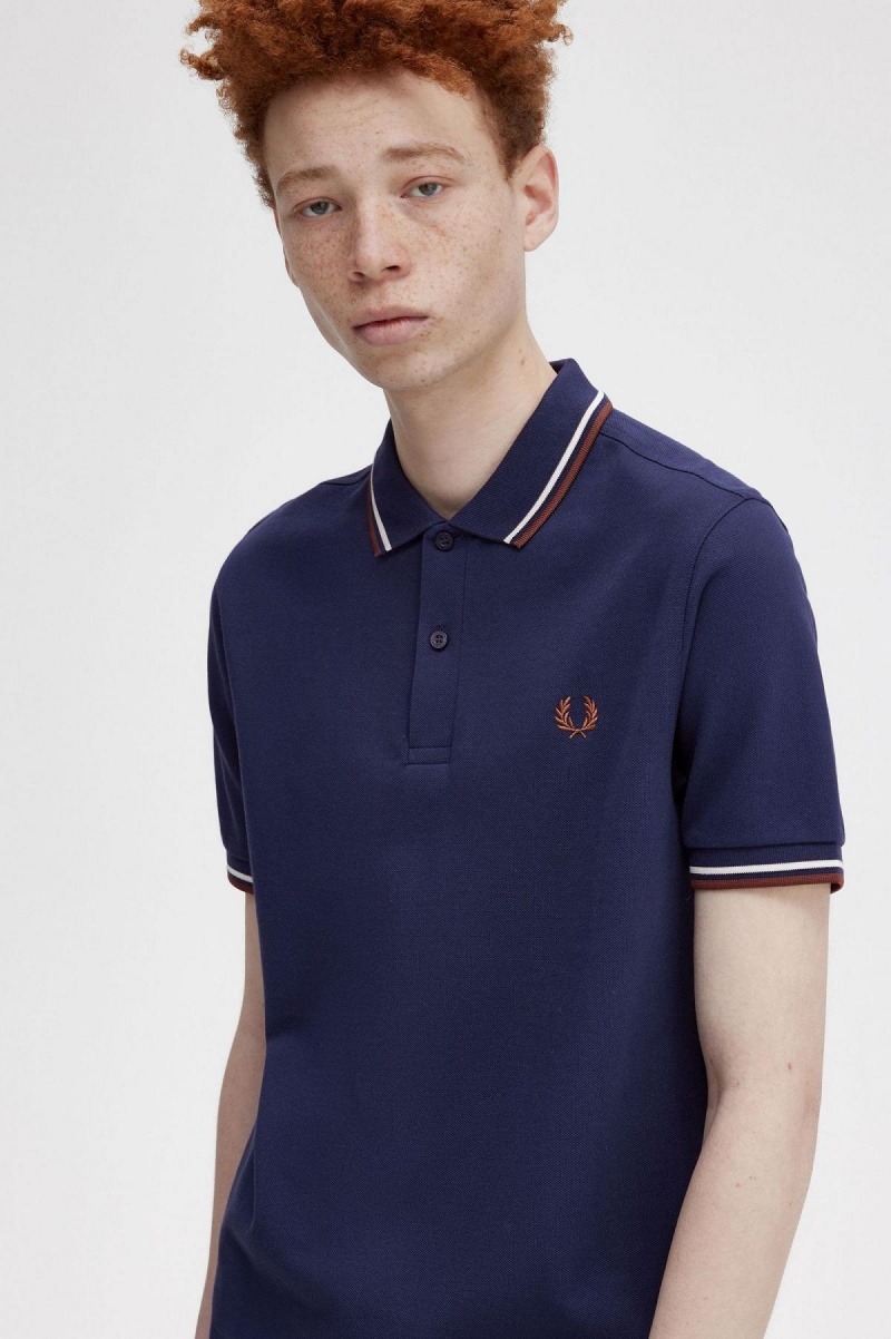 Fred Perry M3600 Polo Shirts Herren Navy Braun | SCHNY68112