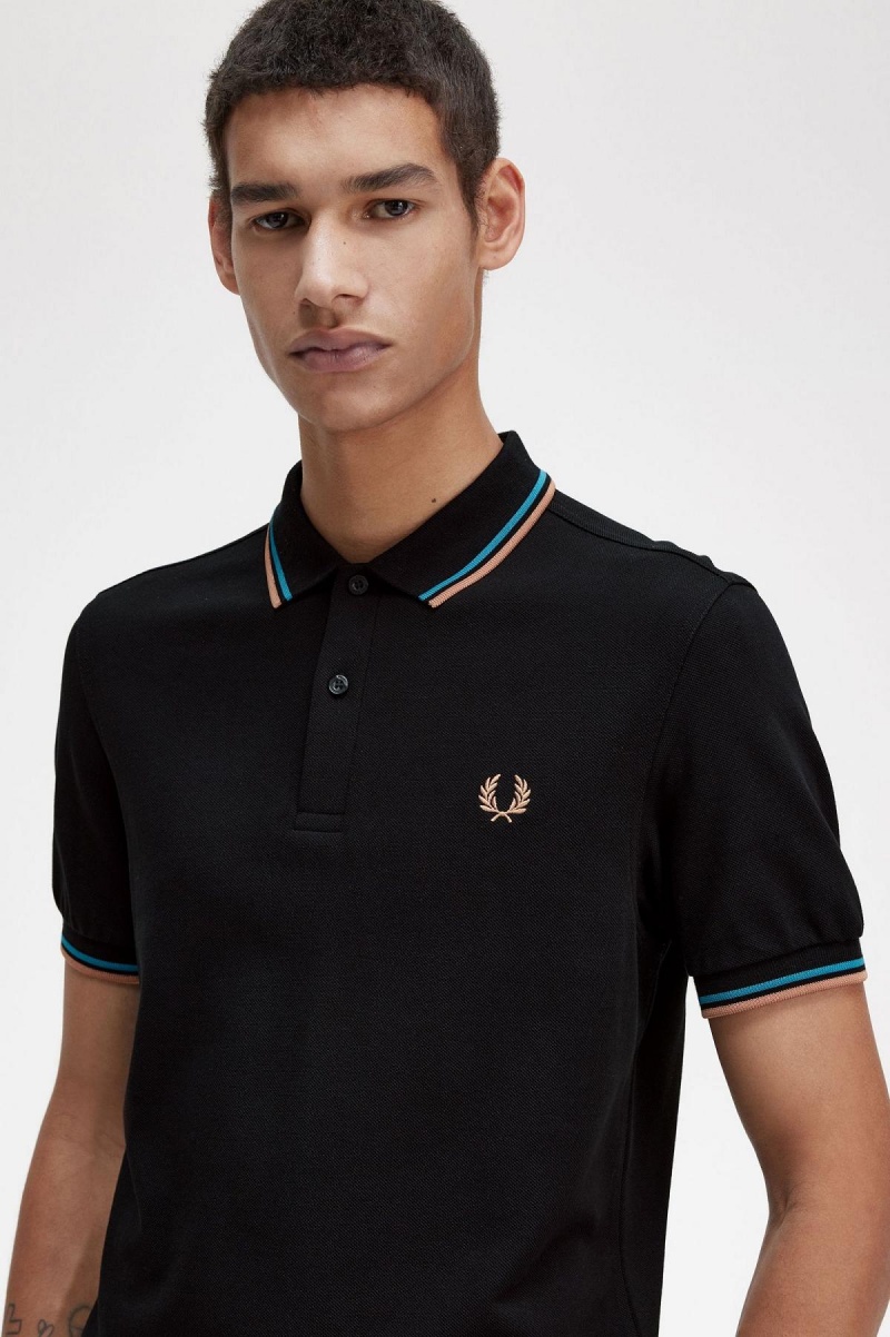 Fred Perry M3600 Polo Shirts Herren Schwarz Blau Hell | GCHEC40447