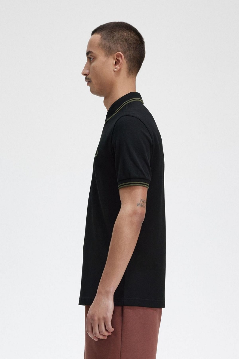Fred Perry M3600 Polo Shirts Herren Schwarz Grün Grün | XCHGW54041