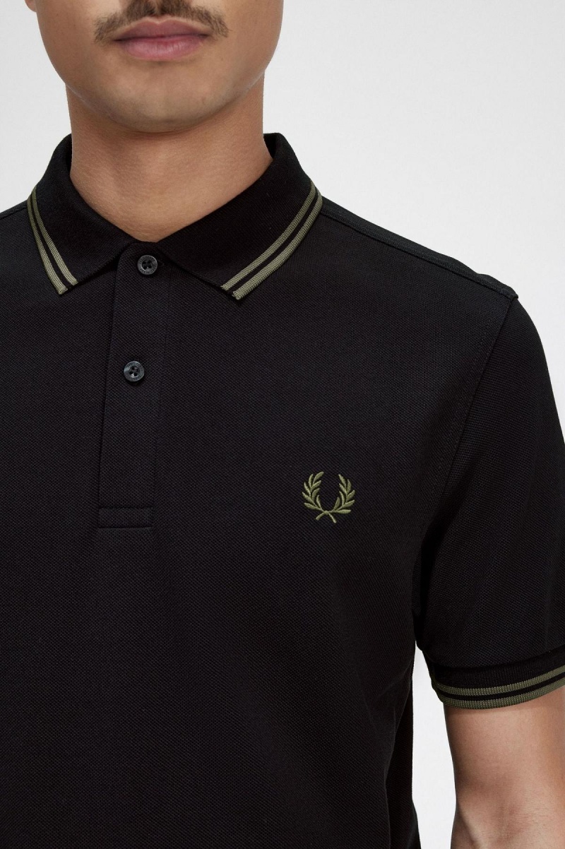 Fred Perry M3600 Polo Shirts Herren Schwarz Grün Grün | XCHGW54041