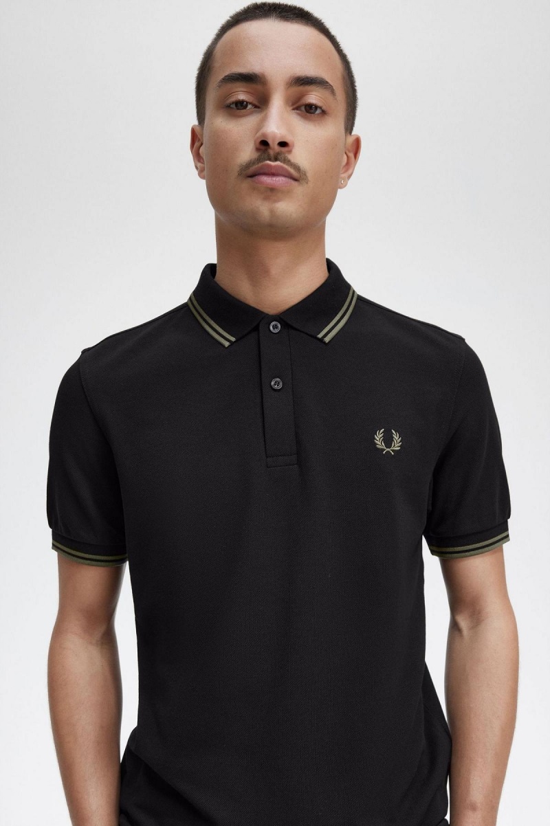 Fred Perry M3600 Polo Shirts Herren Schwarz Grün Grün | XCHGW54041