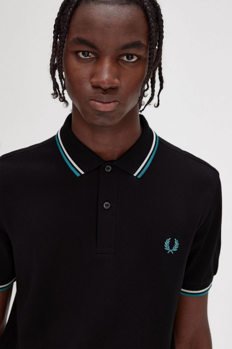 Fred Perry M3600 Polo Shirts Herren Schwarz Tiefesmintfarben | PCHQX97370