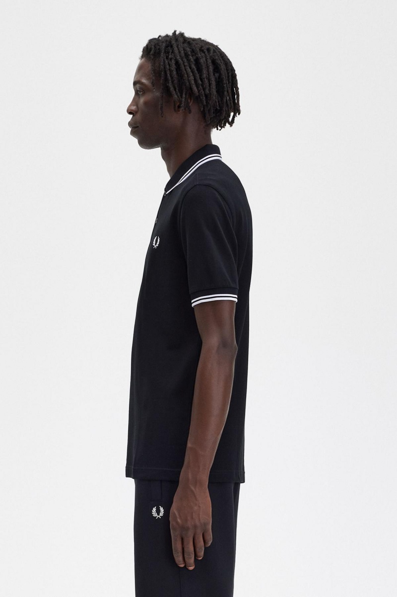Fred Perry M3600 Polo Shirts Herren Schwarz Weiß Weiß | CHNZX76054