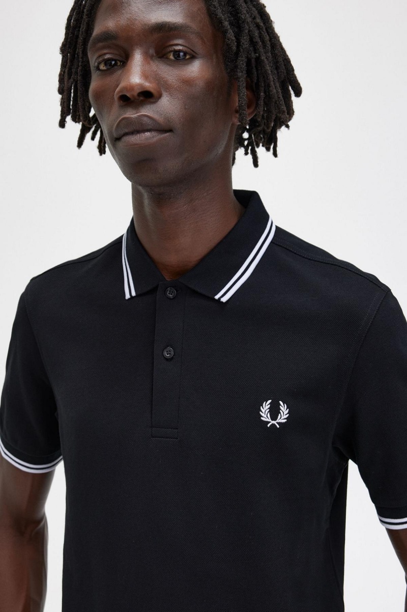 Fred Perry M3600 Polo Shirts Herren Schwarz Weiß Weiß | CHNZX76054