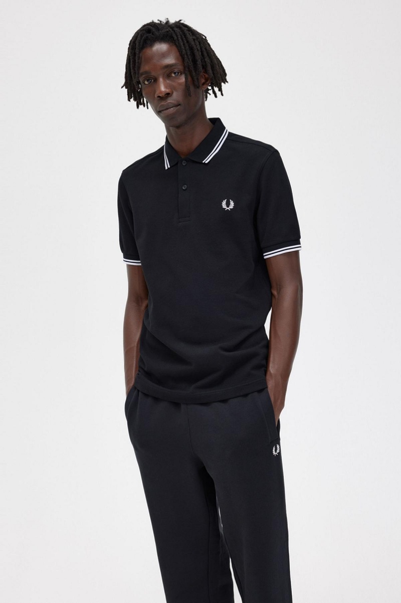 Fred Perry M3600 Polo Shirts Herren Schwarz Weiß Weiß | CHNZX76054