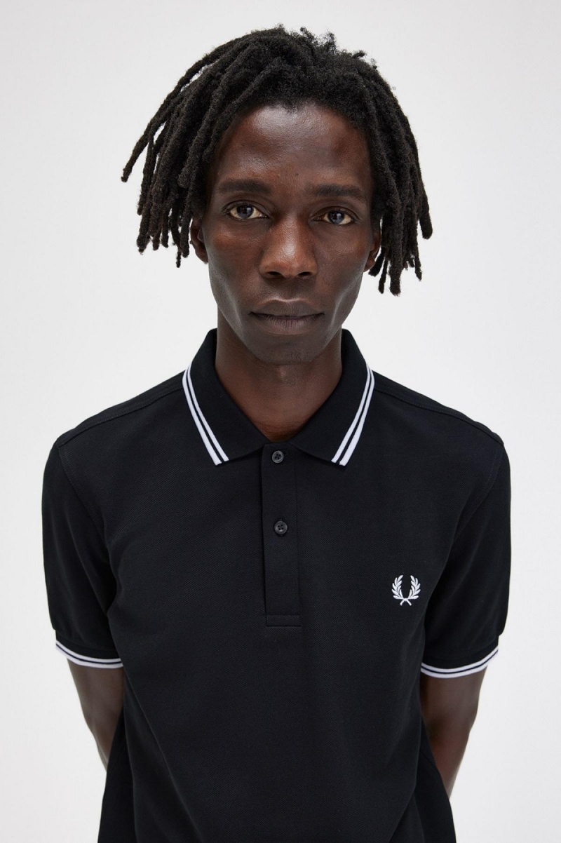 Fred Perry M3600 Polo Shirts Herren Schwarz Weiß Weiß | CHNZX76054