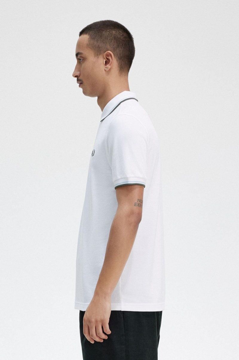 Fred Perry M3600 Polo Shirts Herren Weiß Hellgrün | ACHWC45876