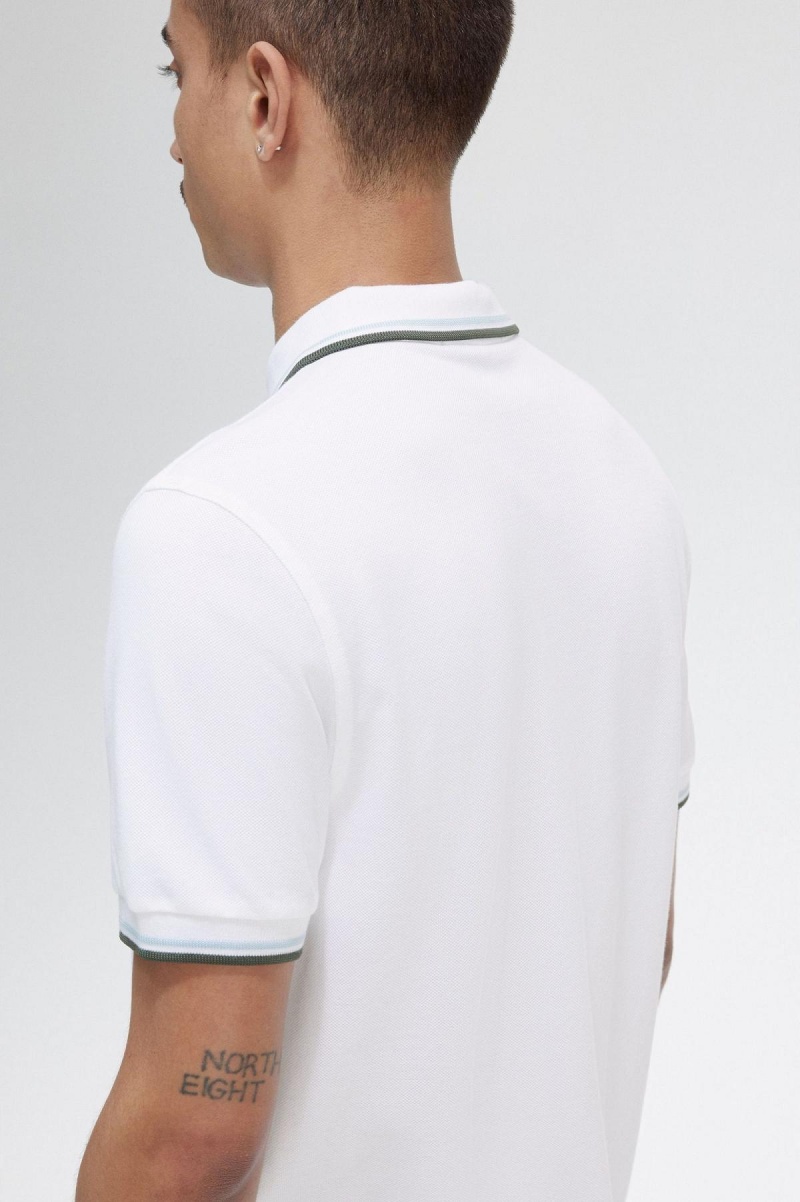 Fred Perry M3600 Polo Shirts Herren Weiß Hellgrün | ACHWC45876