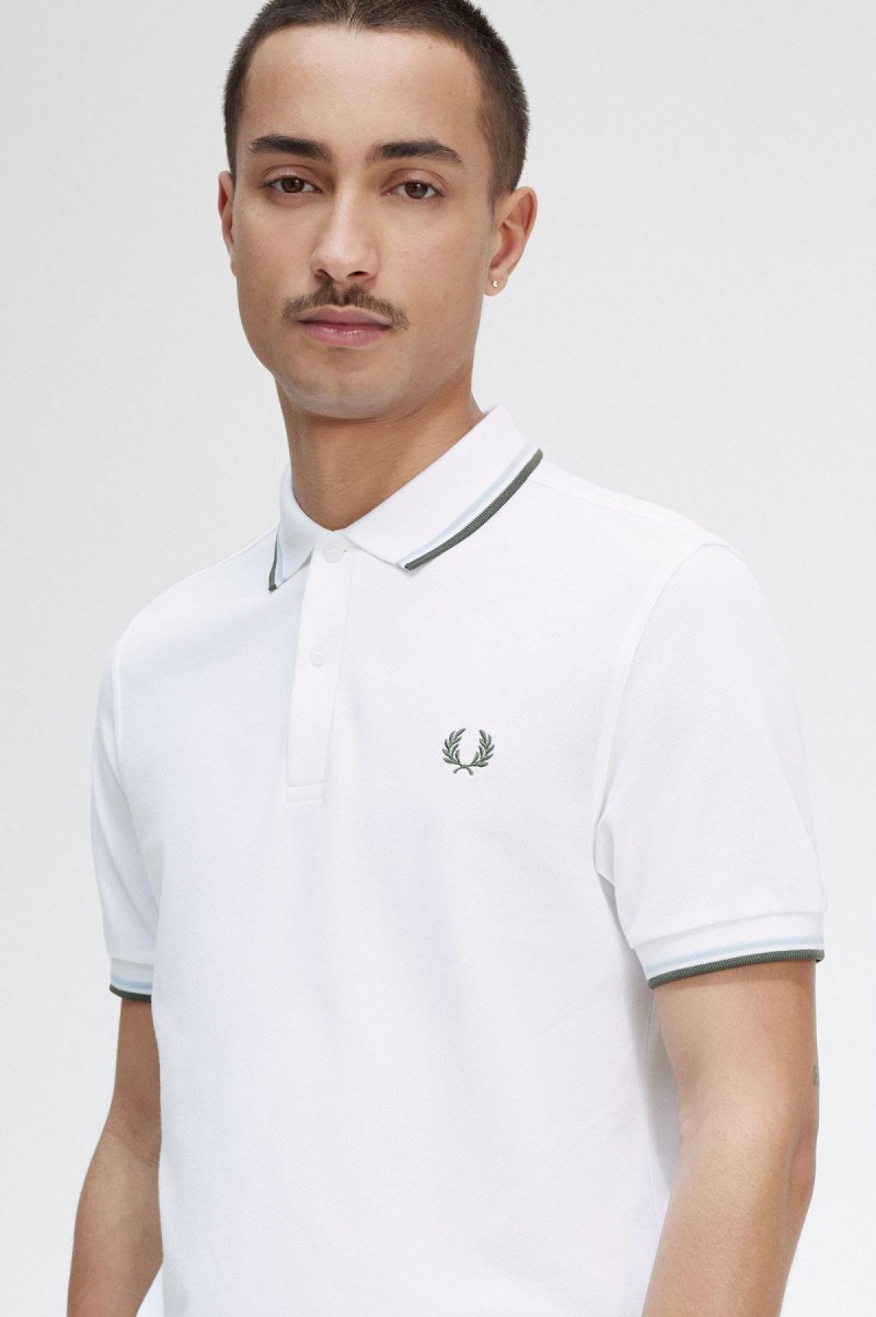 Fred Perry M3600 Polo Shirts Herren Weiß Hellgrün | ACHWC45876