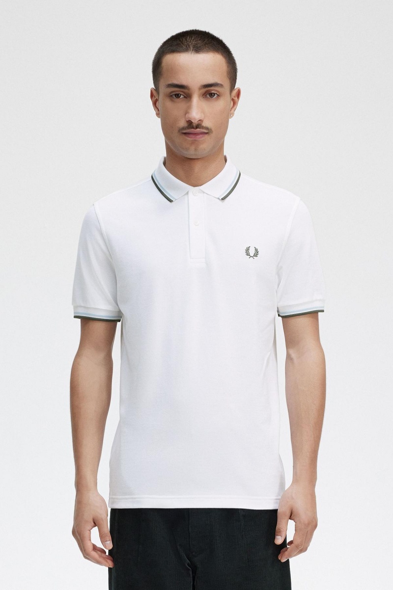 Fred Perry M3600 Polo Shirts Herren Weiß Hellgrün | ACHWC45876