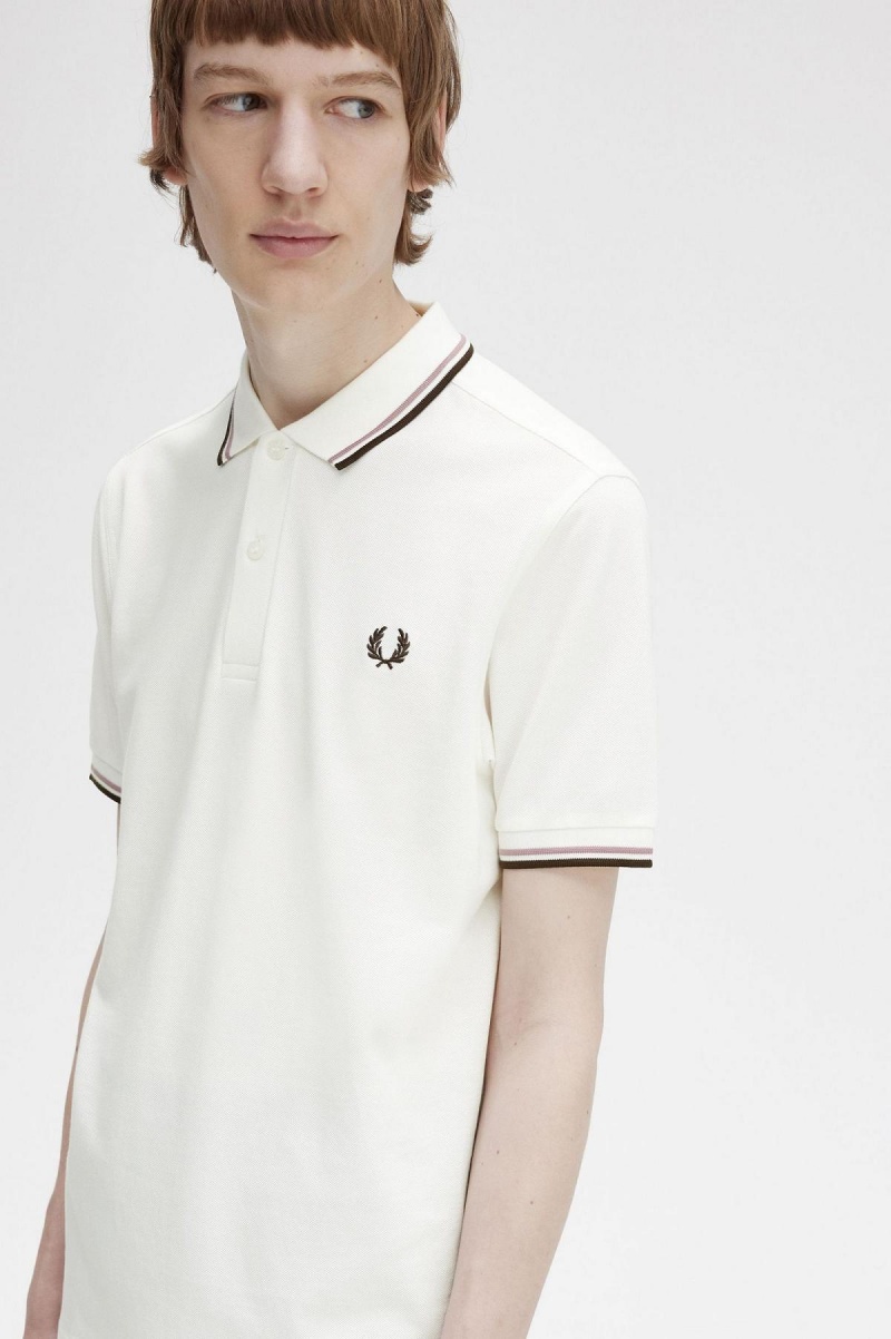 Fred Perry M3600 Polo Shirts Herren Weiß Tiefesrosa | CHJZR47118