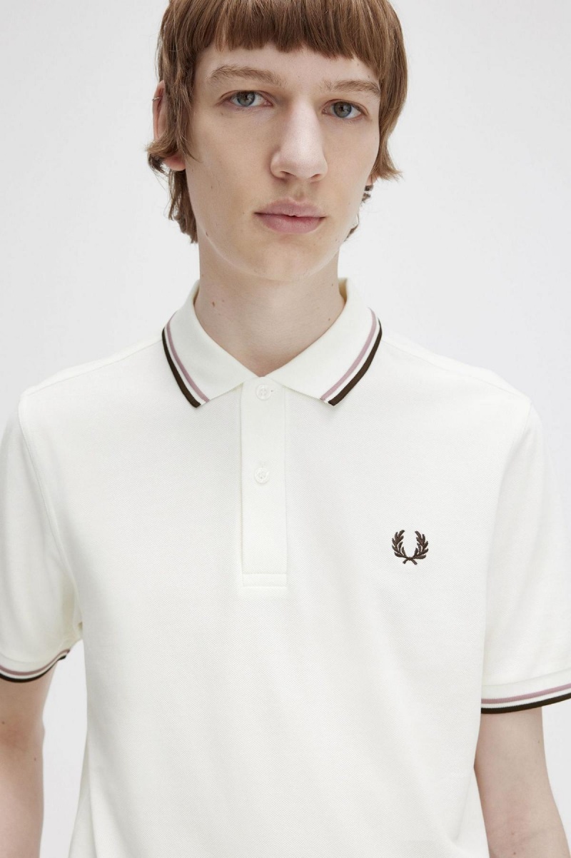 Fred Perry M3600 Polo Shirts Herren Weiß Tiefesrosa | CHJZR47118