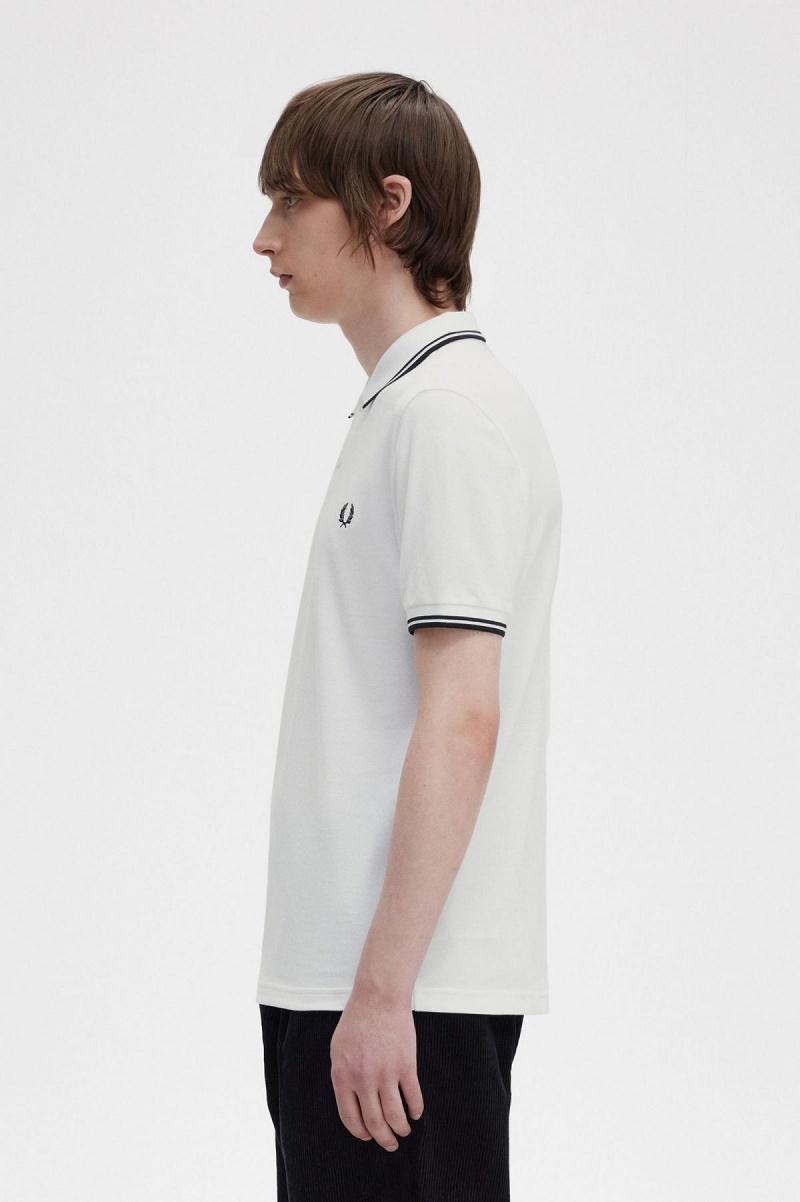 Fred Perry M3600 Polo Shirts Herren Weiß Schwarz Schwarz | CHCIF67118