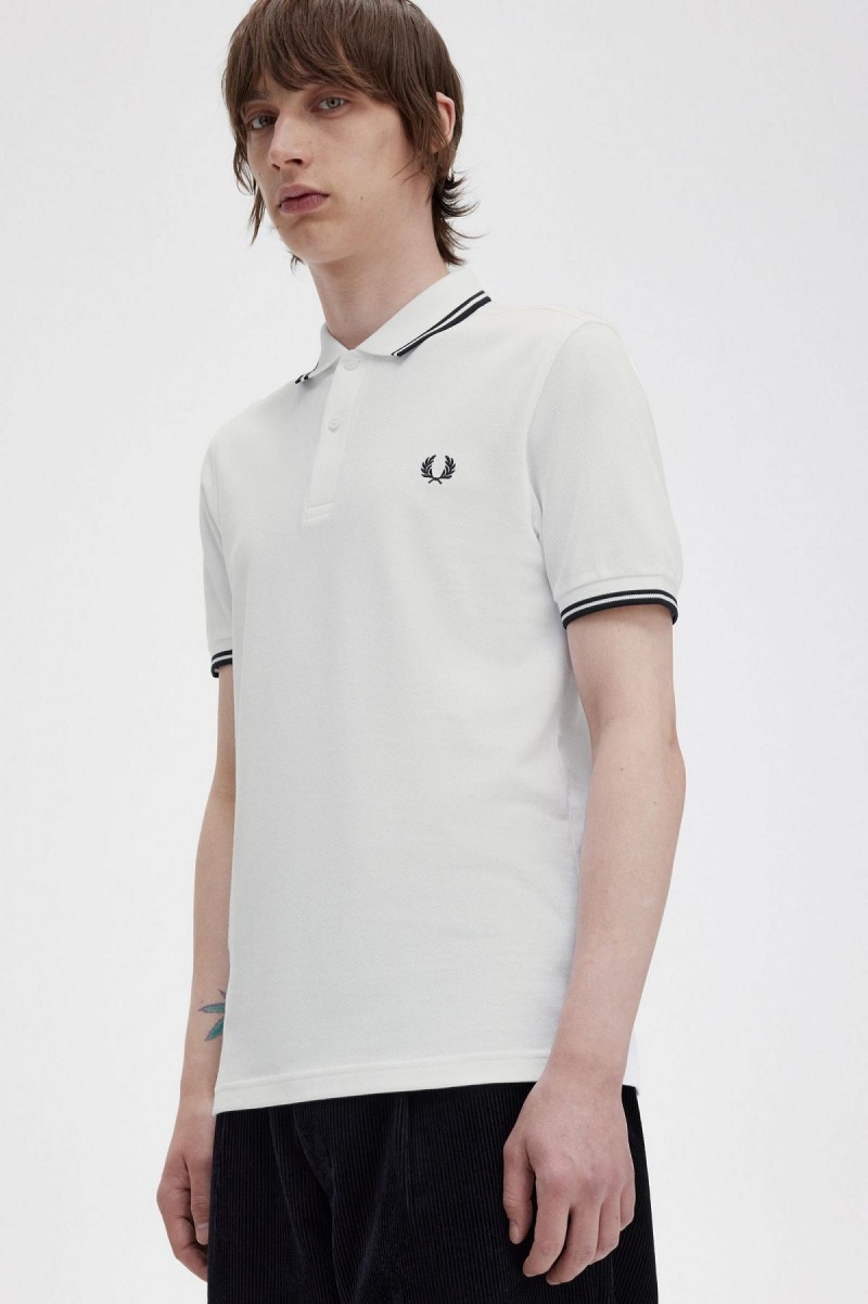 Fred Perry M3600 Polo Shirts Herren Weiß Schwarz Schwarz | CHCIF67118