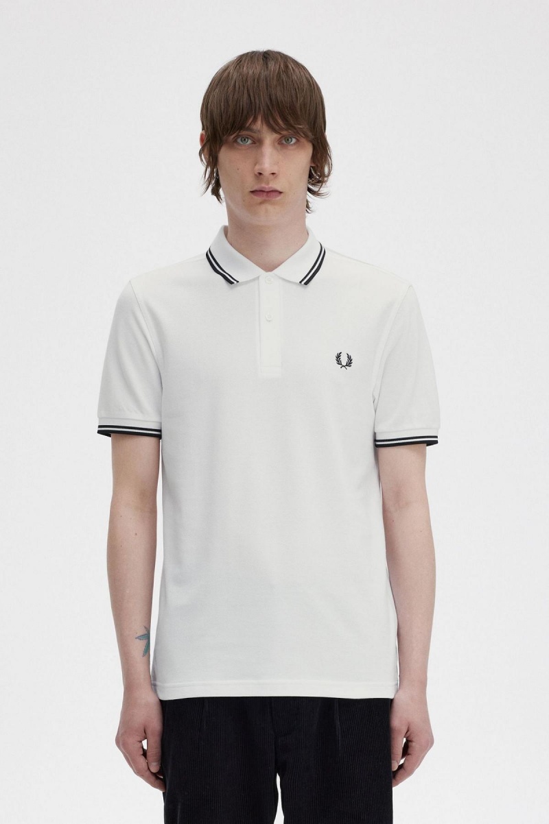 Fred Perry M3600 Polo Shirts Herren Weiß Schwarz Schwarz | CHCIF67118
