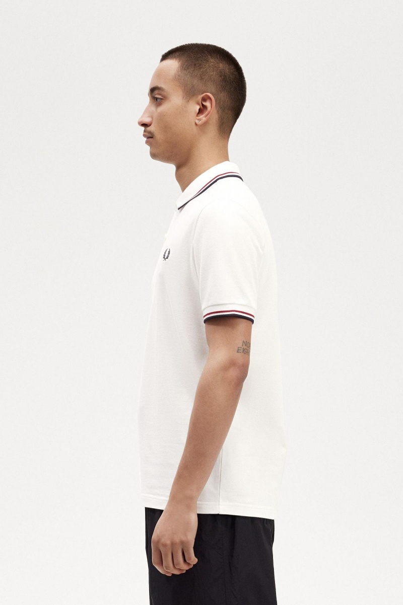 Fred Perry M3600 Polo Shirts Herren Weiß Rot Navy | ECHVG89008