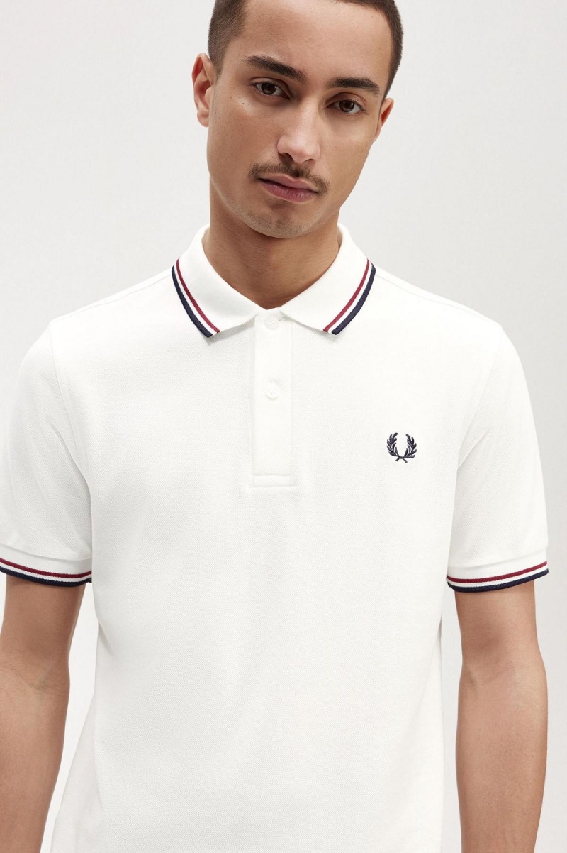 Fred Perry M3600 Polo Shirts Herren Weiß Rot Navy | ECHVG89008