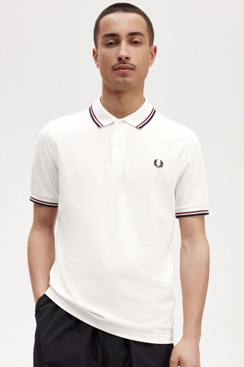 Fred Perry M3600 Polo Shirts Herren Weiß Rot Navy | ECHVG89008