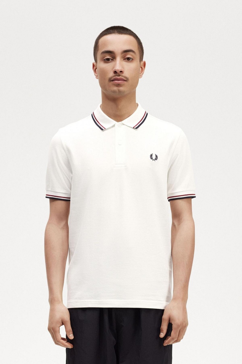 Fred Perry M3600 Polo Shirts Herren Weiß Rot Navy | ECHVG89008