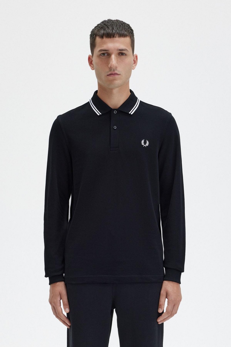 Fred Perry M3636 Fred Perry Shirt Herren Schwarz Weiß Weiß | SCHNY99994