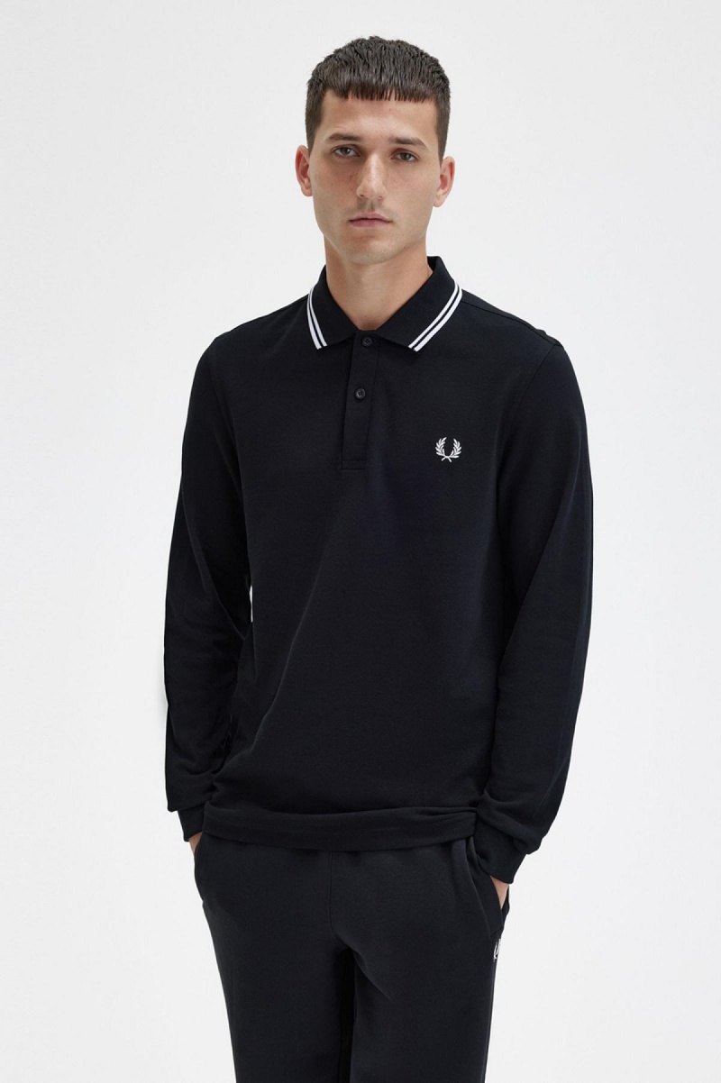 Fred Perry M3636 Fred Perry Shirt Herren Schwarz Weiß Weiß | SCHNY99994