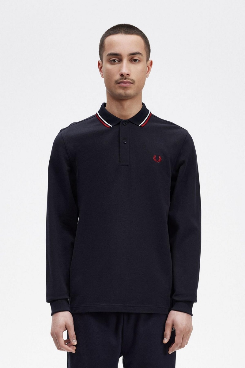 Fred Perry M3636 Fred Perry Shirt Herren Navy Weiß Rot | GCHUC66296