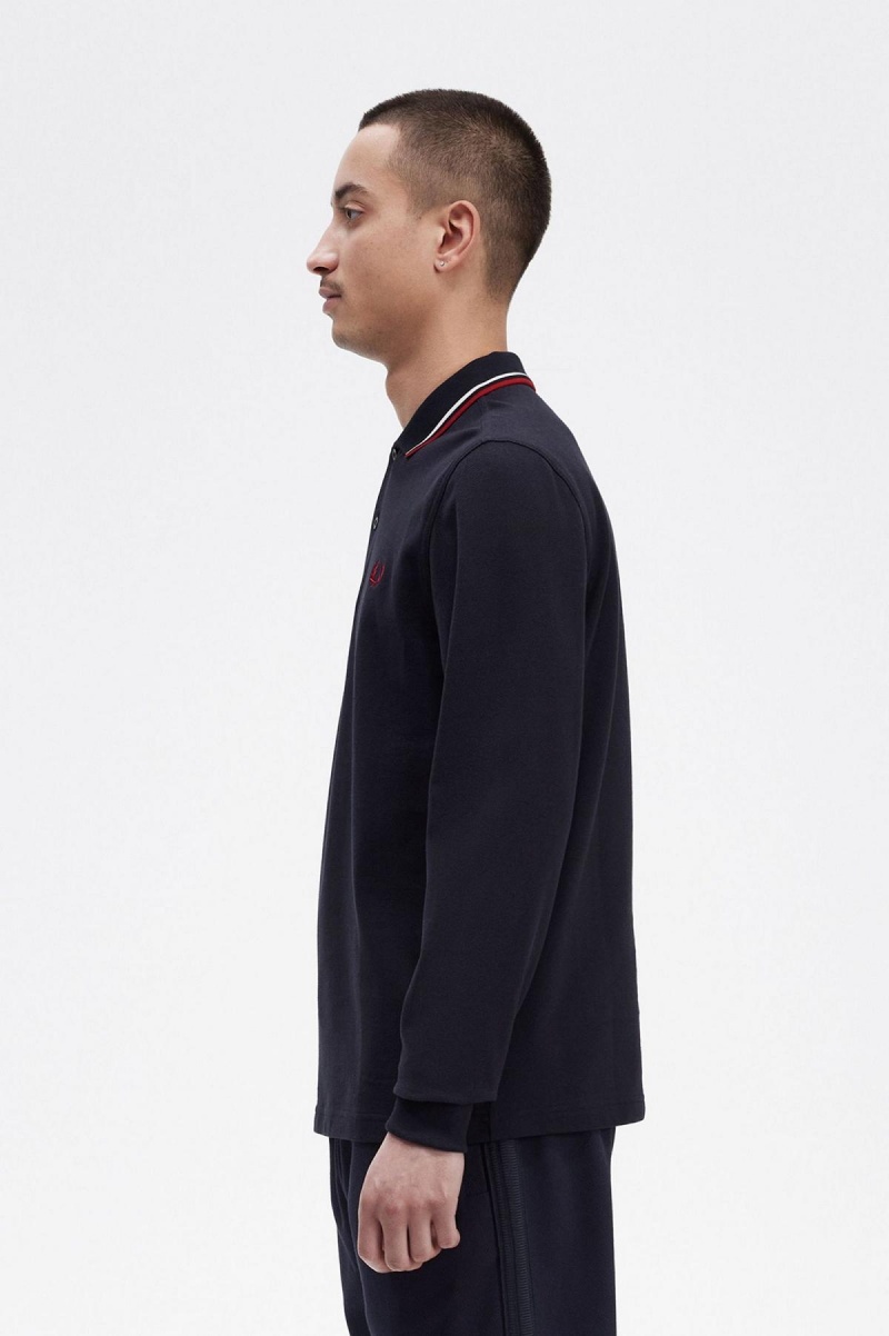 Fred Perry M3636 Fred Perry Shirt Herren Navy Weiß Rot | GCHUC66296