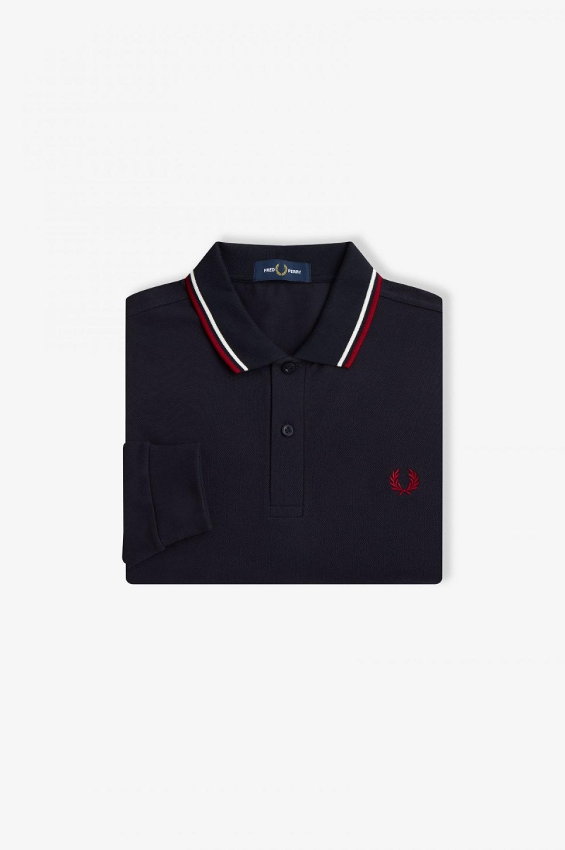 Fred Perry M3636 Fred Perry Shirt Herren Navy Weiß Rot | GCHUC66296