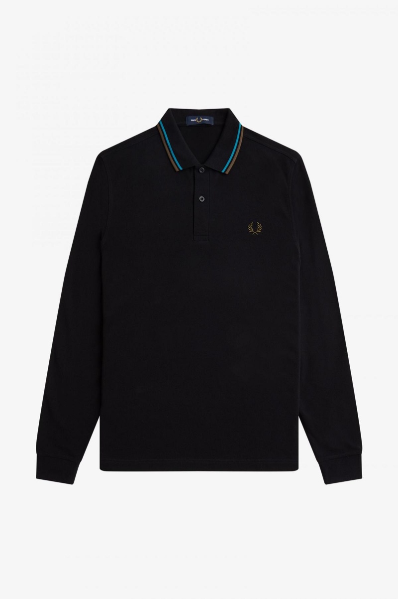 Fred Perry M3636 Fred Perry Shirt Herren Schwarz Blau Grün | CHNEJ98735