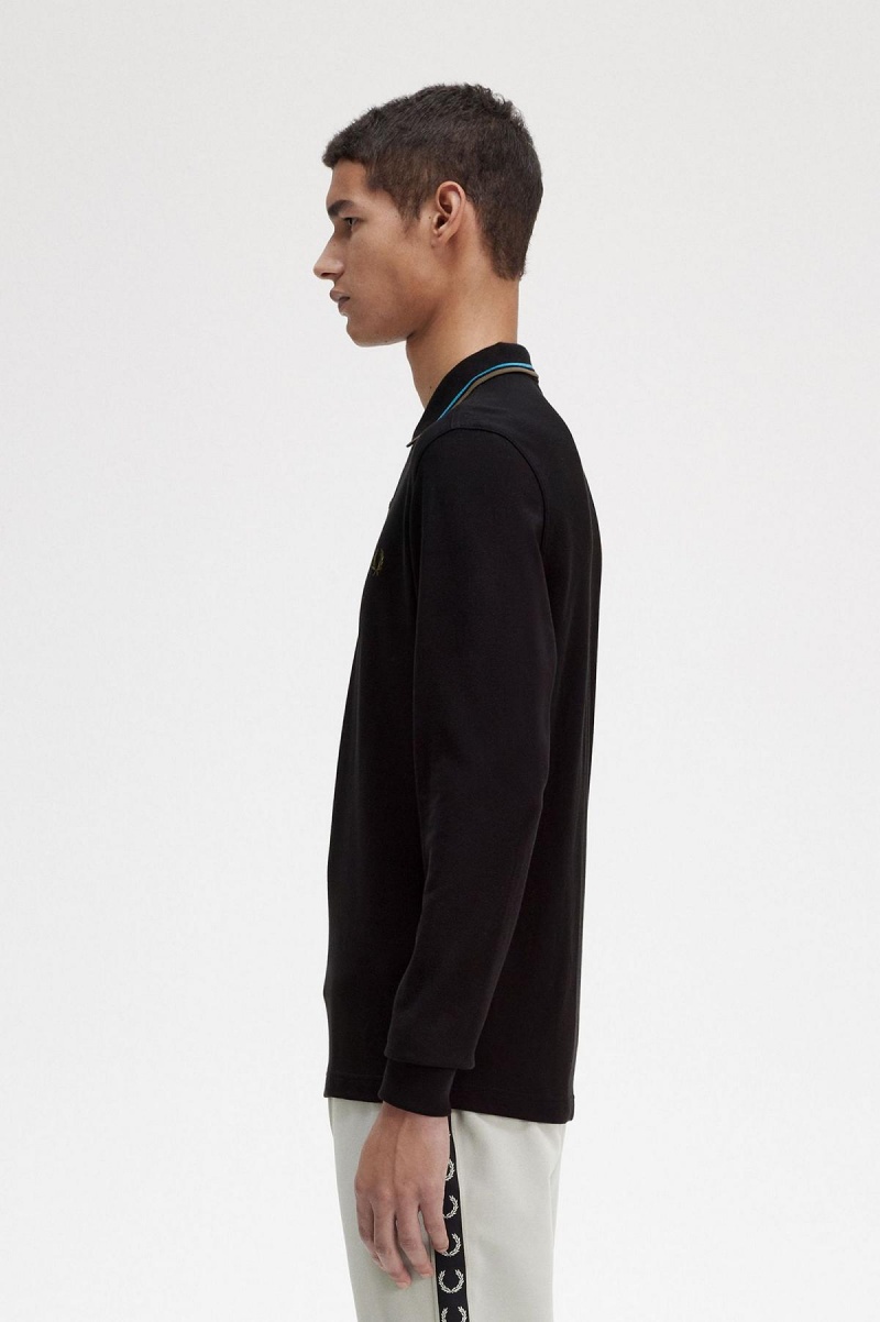 Fred Perry M3636 Fred Perry Shirt Herren Schwarz Blau Grün | CHNEJ98735