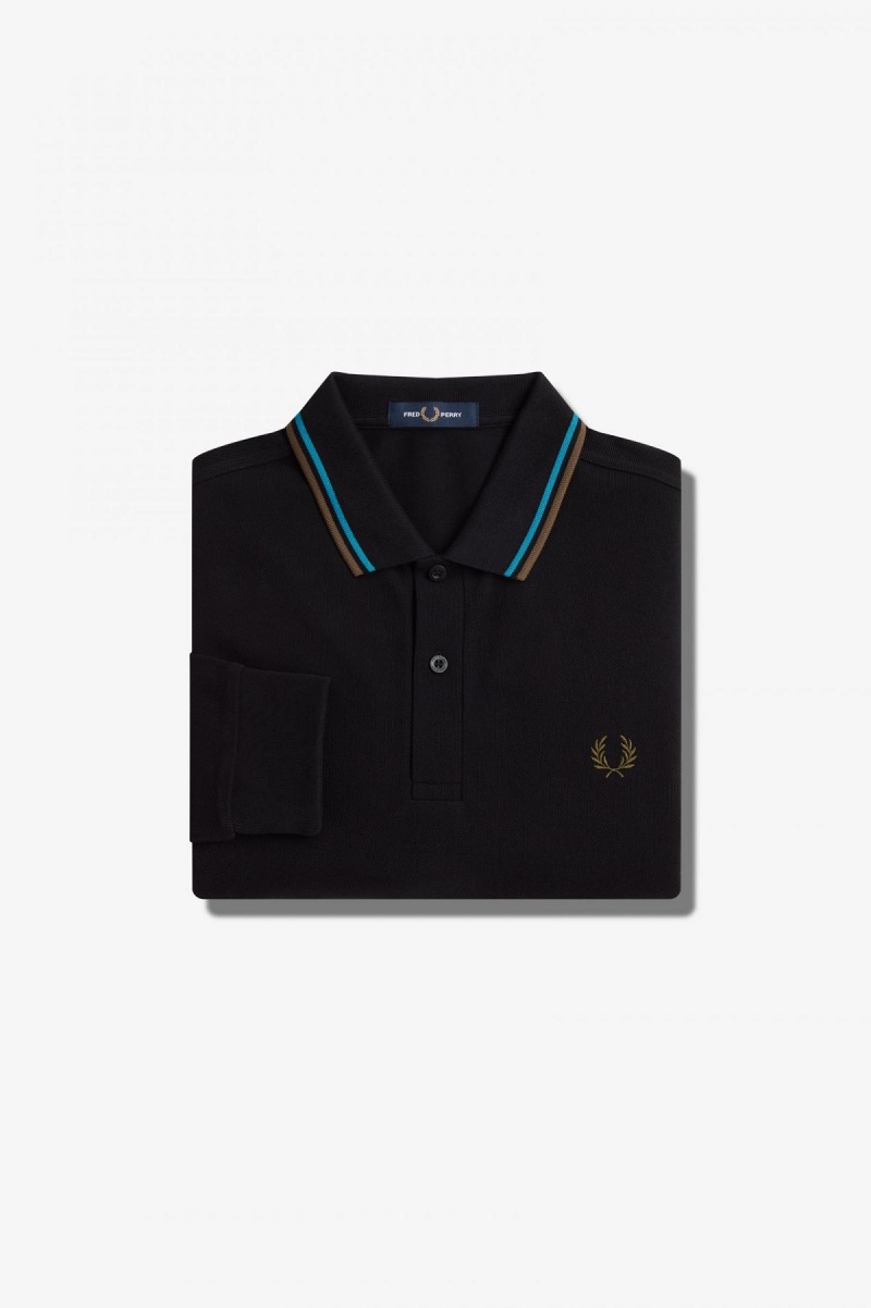 Fred Perry M3636 Fred Perry Shirt Herren Schwarz Blau Grün | CHNEJ98735