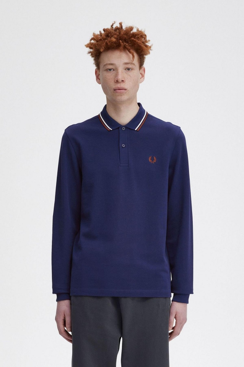 Fred Perry M3636 Fred Perry Shirt Herren Navy Braun | MCHHR57762