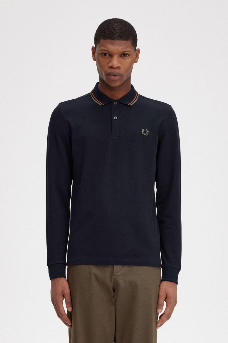 Fred Perry M3636 Fred Perry Shirt Herren Navy Grün | CHJZR72336