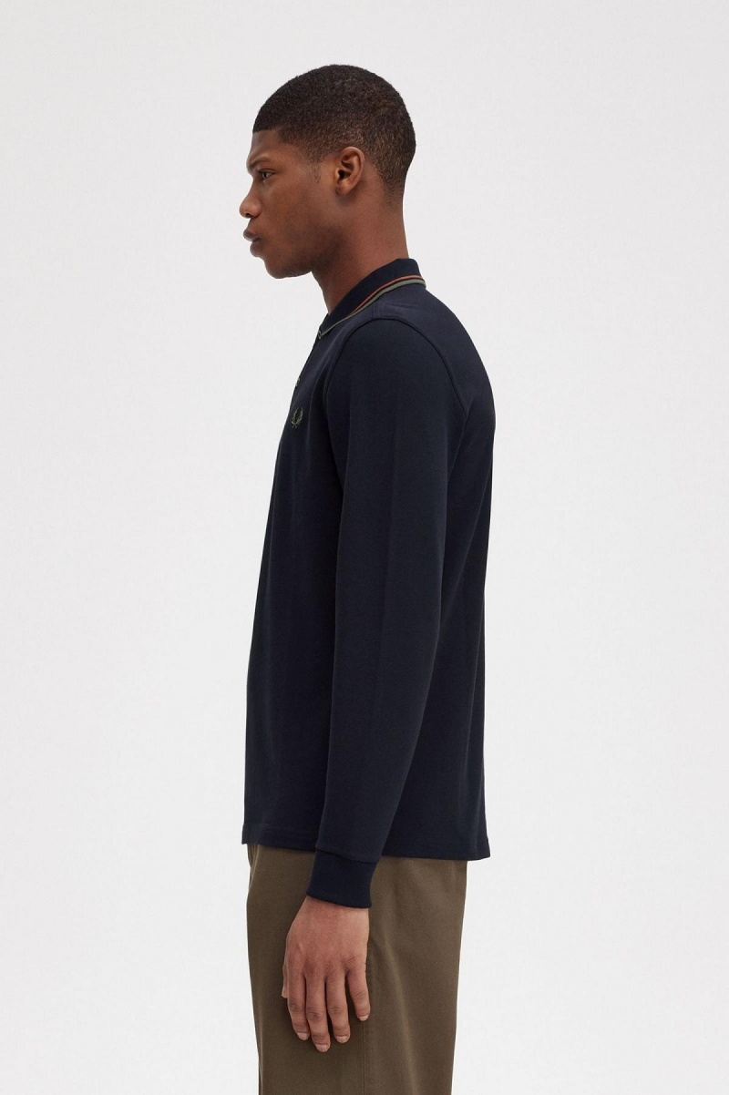 Fred Perry M3636 Fred Perry Shirt Herren Navy Grün | CHJZR72336