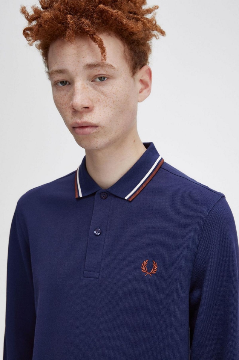 Fred Perry M3636 Polo Shirts Herren Navy Braun | CHICD69344